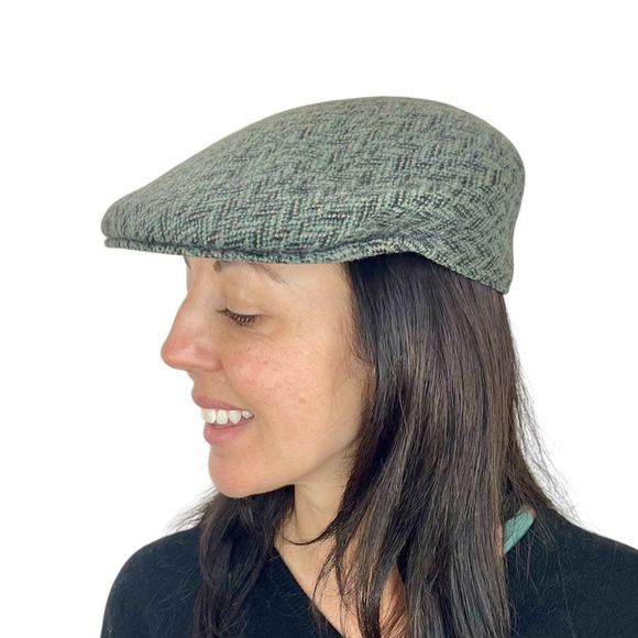 Vintage KANGOL made in Great Britain teal black grey tweed newsboy baker boy cap main image 11